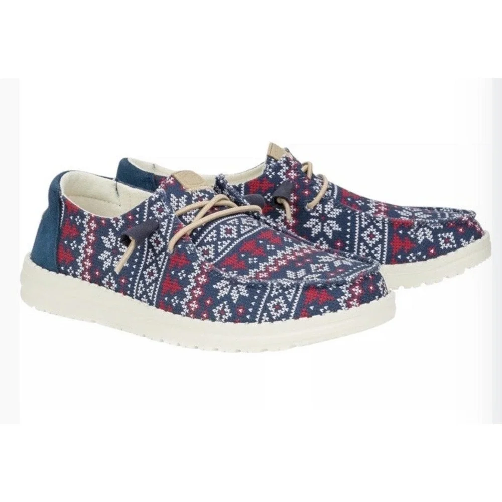 New Hey Dude Wally Winter Sweater Fair Isle Slip On Loafers Shoes Men's‎ Size 14